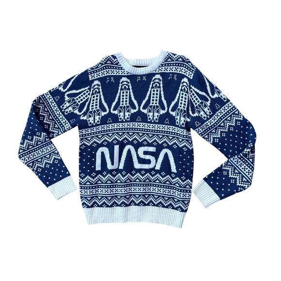 NASA Space Holiday Sweater n Blue & White Size XL - Picture 1 of 7